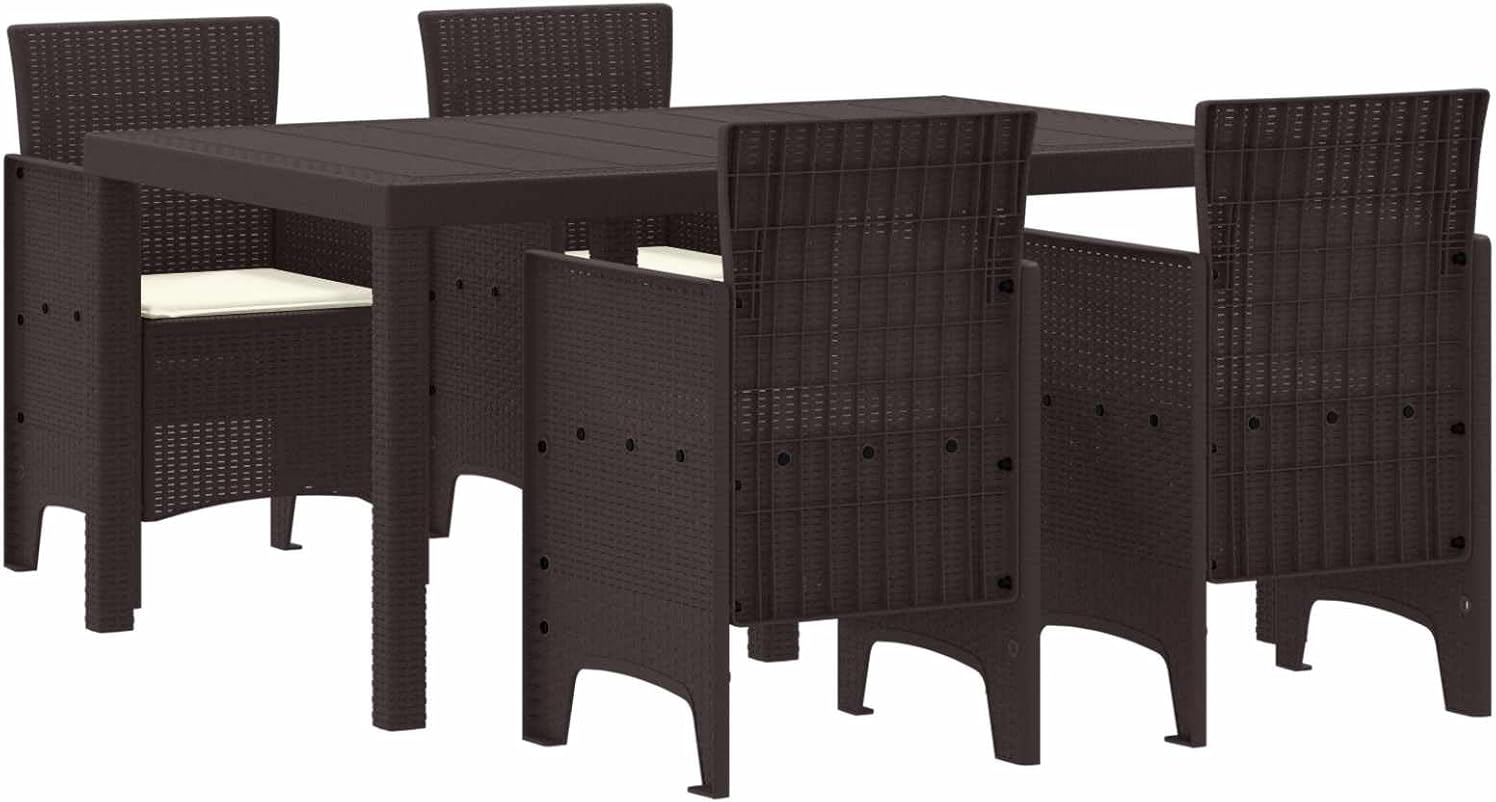 Modern Garden Dining Set, 5 Pcs Brown Polyrattan, UV-Resistant Outdoor Table and Chairs, Patio Furniture Set for Balcony, Durable All-Weather Seating