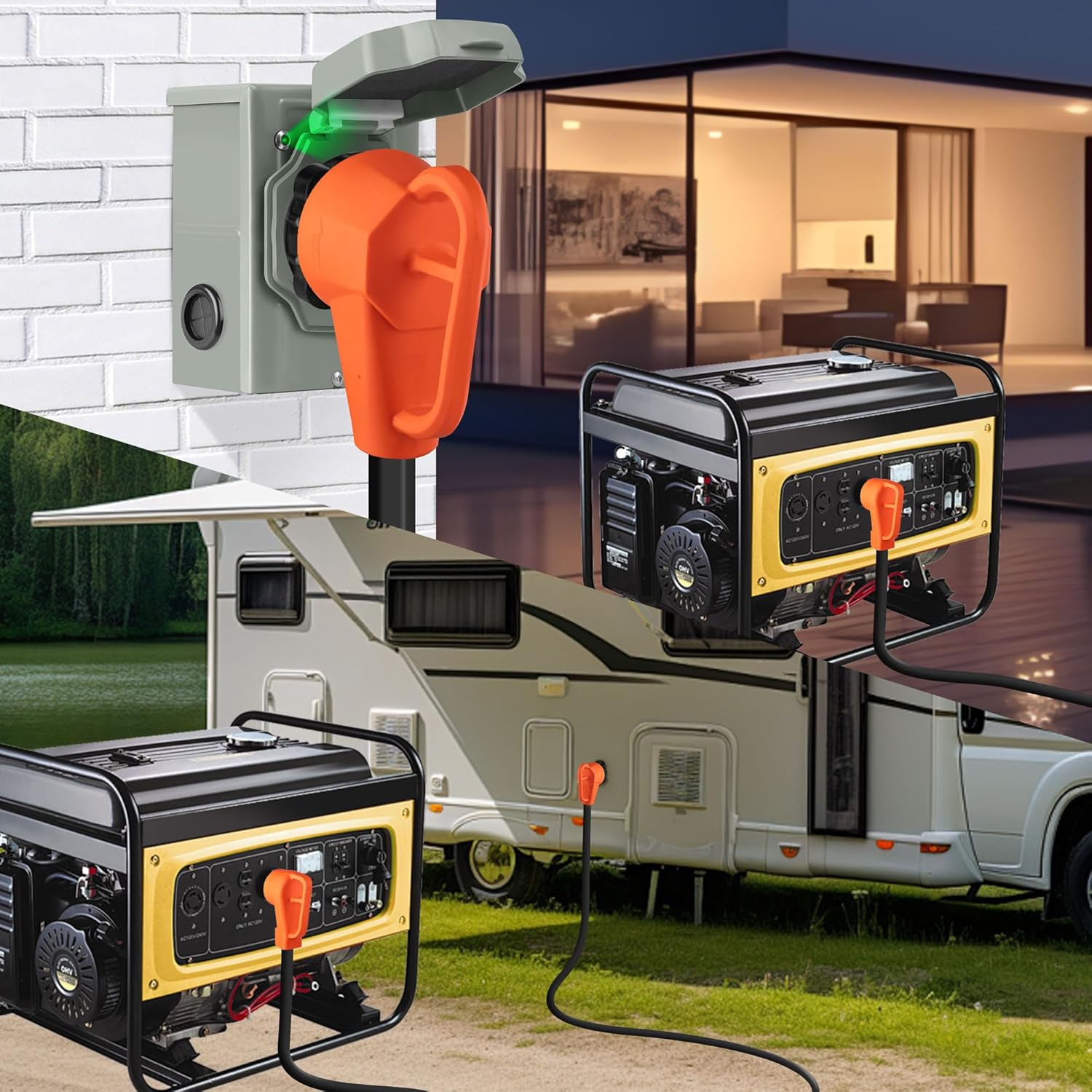 15FT 50 Amp Generator Cord and Power Inlet Box Kit,NEMA 14-50P to SS2-50R Generator Cord,Pre-Drilled 50 Amp Generator Inlet Box with 6/3+8/1 AWG STW Wire,125/250V, 12500W,UL&ETL Listed