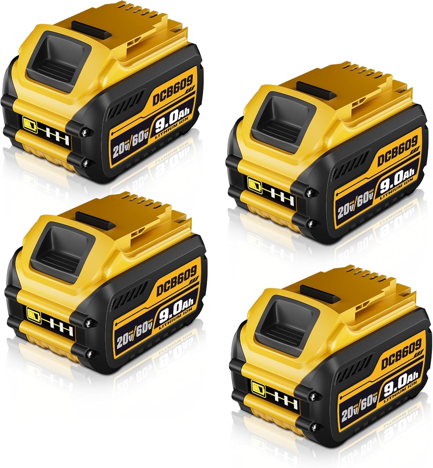 4Pack DCB606 9.0Ah Replacement for Dewalt 20V/60V Battery, Compatible with Dewalt 20V/60V Lithium Battery DCB609 DCB606 DCB612 DCB200 DCB204 DCB206 DCB207 Cordless Power Tools