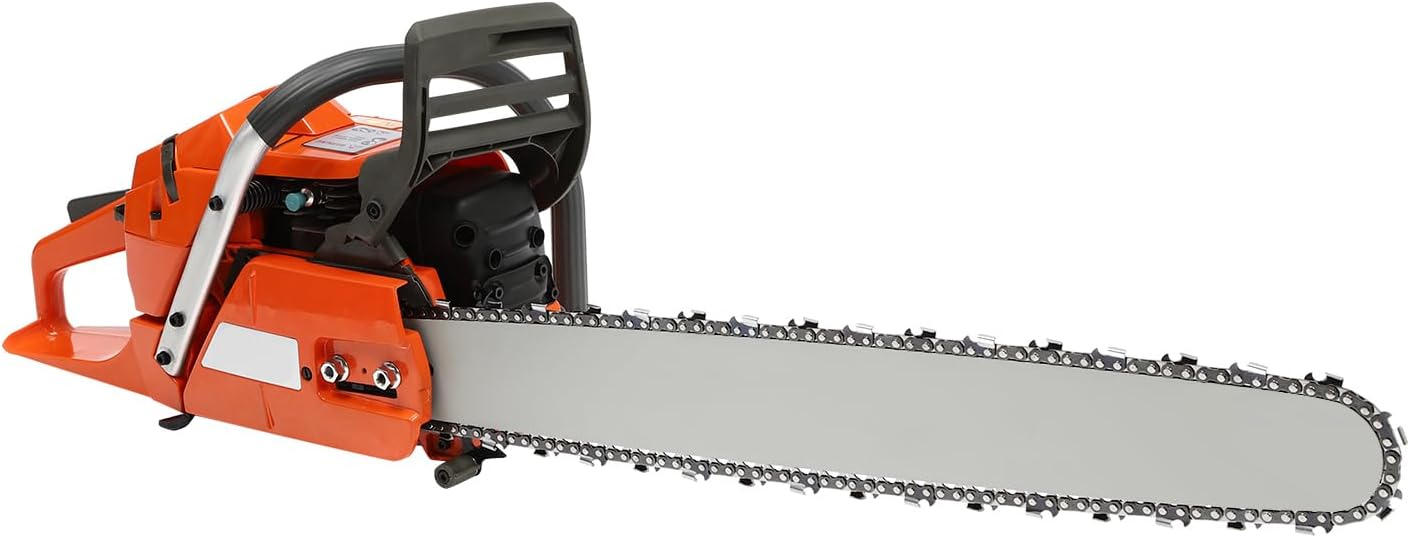 65cc Gasoline Power Chainsaw, 3.4kw 2-Stroke Fule Logging Cutter, 2700RPM Wood Saw Timber Feller with 24 inch Guide Bar for Tree Felling Backyard Clearing Outdoor Pruning