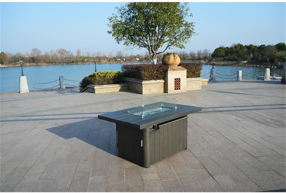 Direct Wicker Gray Cast Iron Propane Outdoor Fire Pit Table with Lid