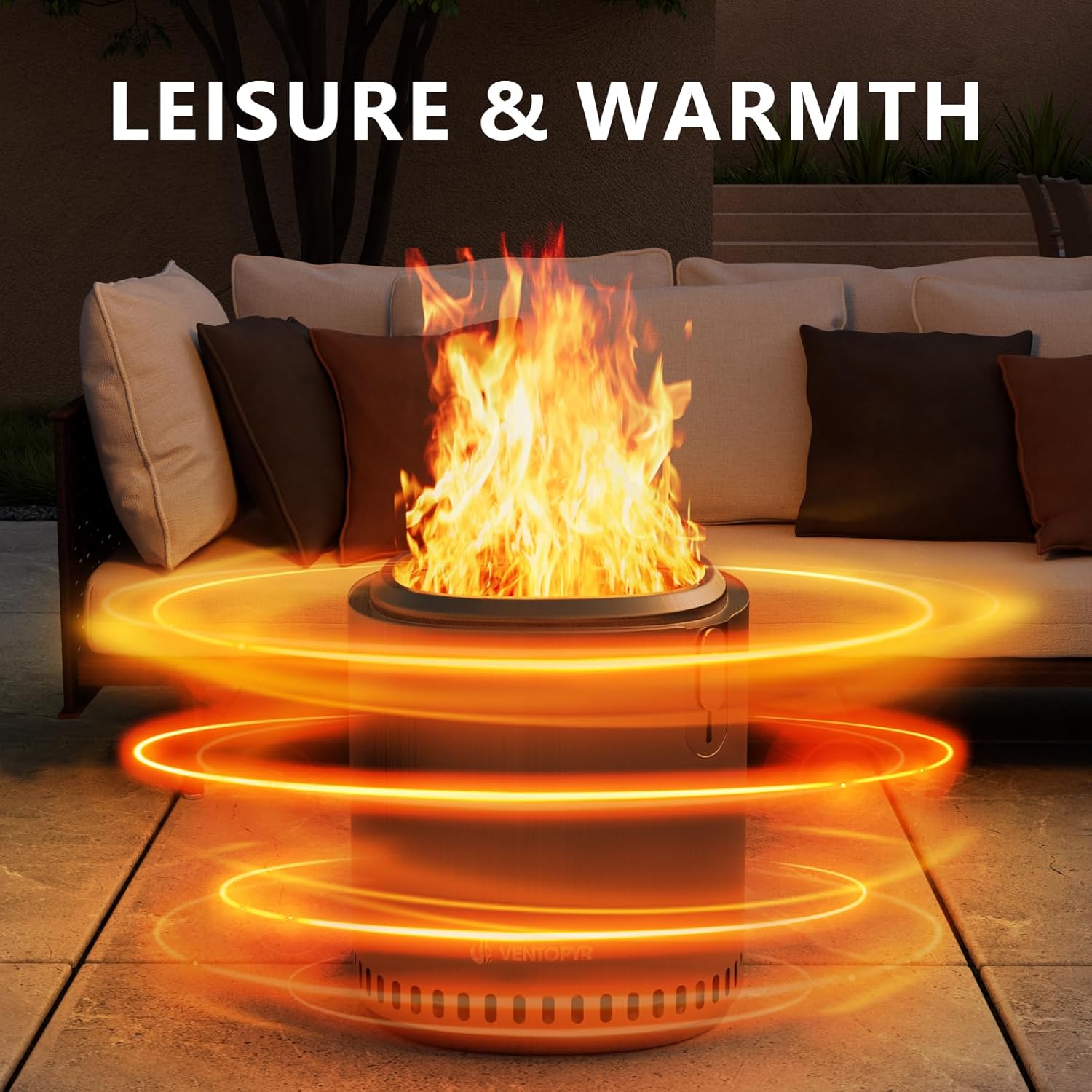 Smokeless Fire Pit, Stainless Steel Stove with Adjustable Firepower, Removable Ash Pan, Portable Camping Fire Table Wood Burning with Grill Grid and Grate for BBQ, Travel