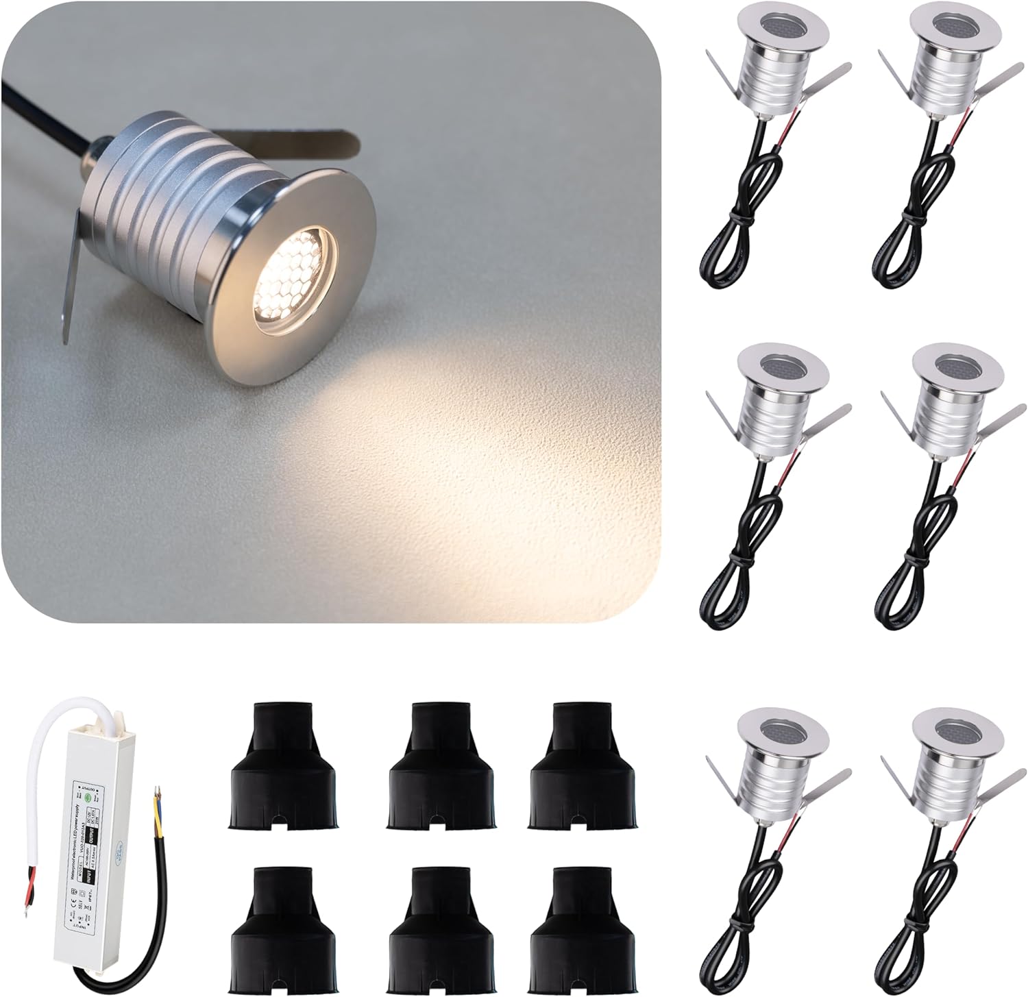 210 LED Honeycomb Underground Light, 3W, DC12-24V, IP67, Anti-Glare, Low-Voltage Embedded, Stainless Steel 304 Cover, Suitable for Outdoor Ground, Deck, Square, Park, Courtyard(3000K, 6P-B)