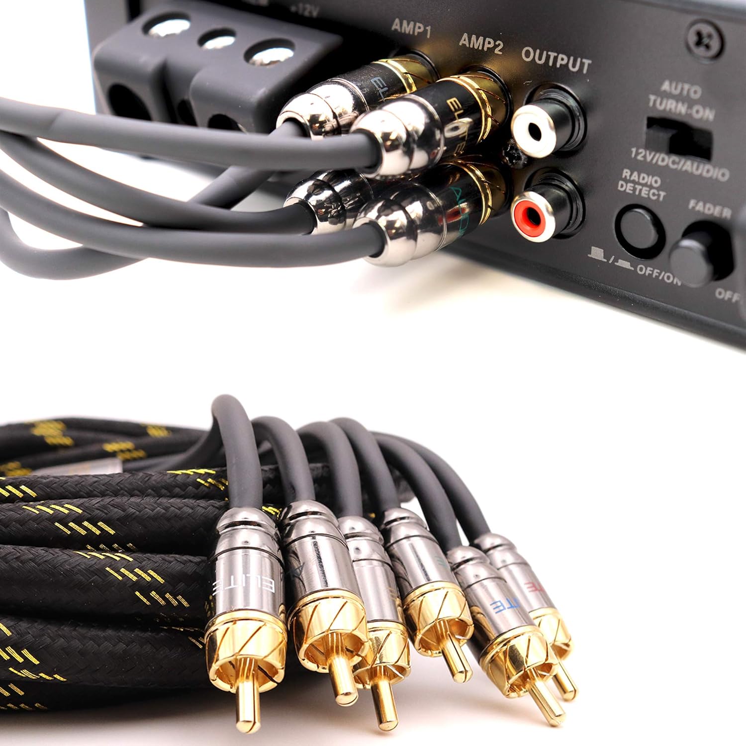 Elite Audio, EA-PROK4 + EA-PRO617, Pro Series Amplifier Wiring Kit and 6-Channel RCA Combo, 4000 Watts Max Power, 4GA Cables, Dual RCA Sets, ANL Fuse and Holder