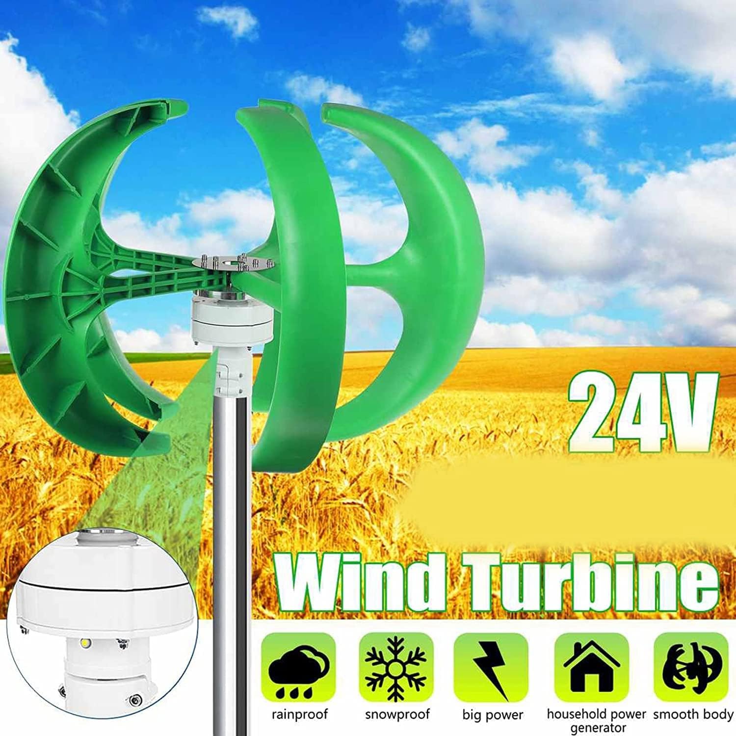 9000W Low Noise Wind Turbine with Controller,12V 24V 48V AC Vertical Axis Wind Turbine Generator Kit for Home Boat Streetlight Roof