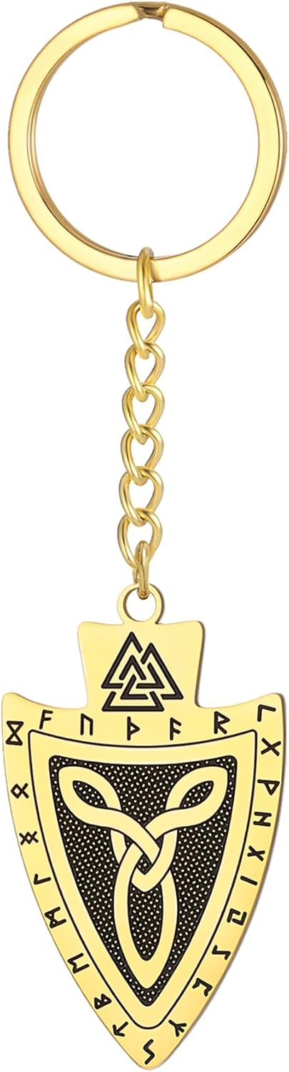 EUEAVAN Viking Keychain Odin Valknut Celtic Knot Shield Keyring Nordic Rune Protection Amulet Pagan Jewelry Mythology Gift