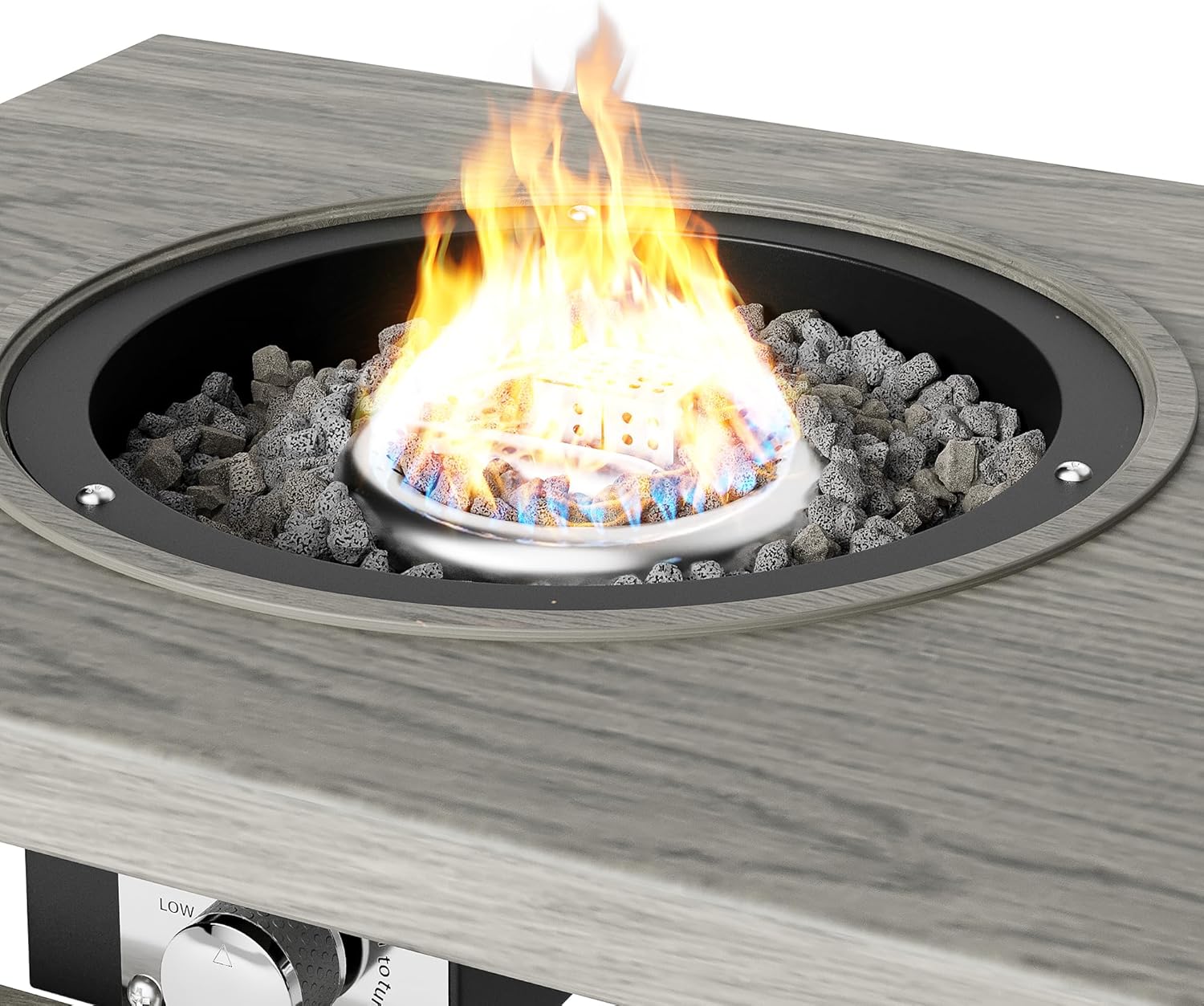 3-in-1 Coffee Table with Ice Bucket and Fire Pit – Beige, Durable Aluminum Table with Wood-Like Grain Design for Outdoor Patio