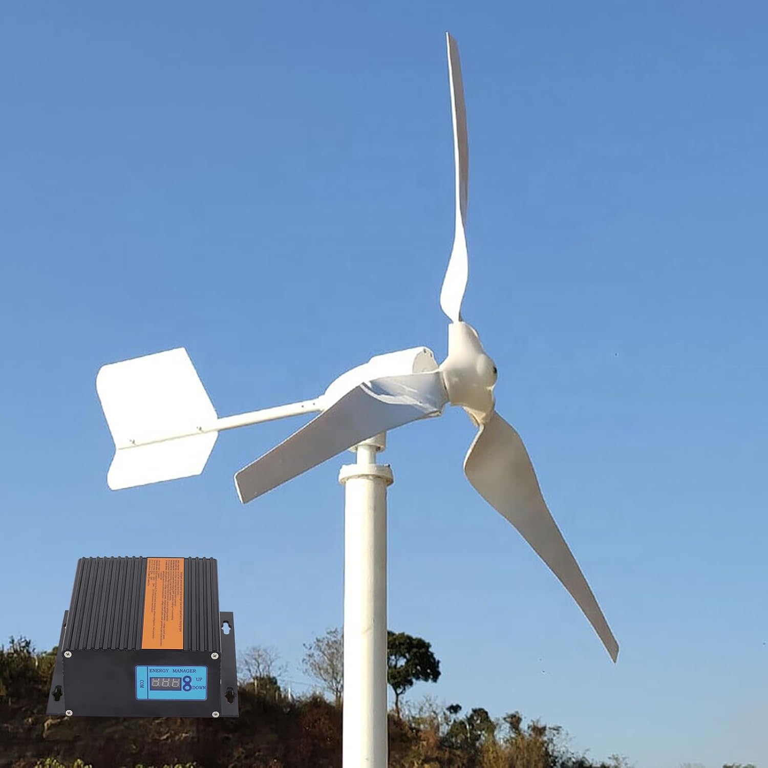 2000W 48V Wind Turbine Generator Kit with 3 Blades Wind Power Generator Windmill for Hybrid Solar Wind System with LCD MPPT Charge Controller
