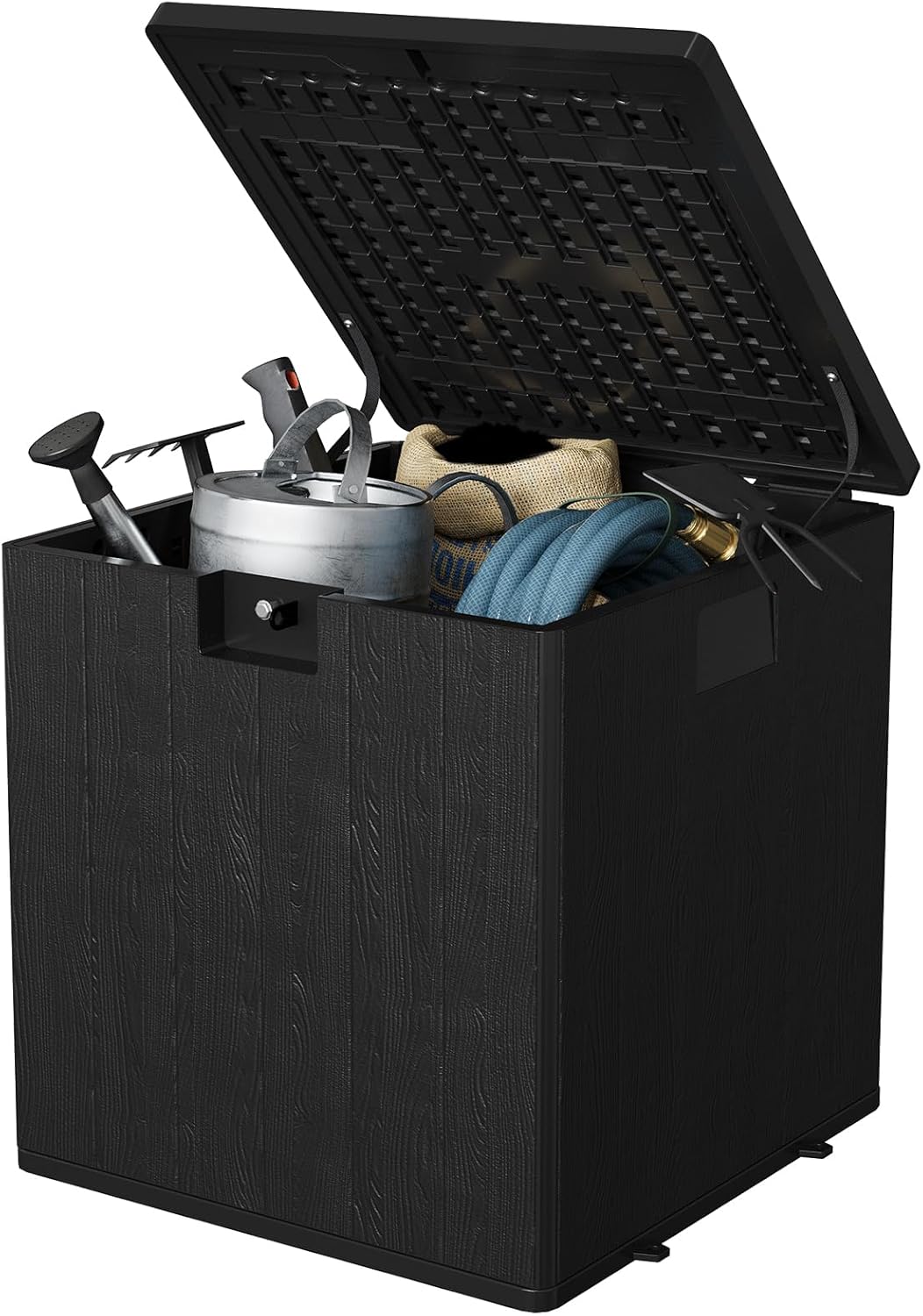 Garvee 28 gal Outdoor Storage Box with Lid, Weather-Resistant Plastic Deck Box, Lockable Outdoor Storage Bin for Patio Furniture, Gardening Tools and Accessories, Black