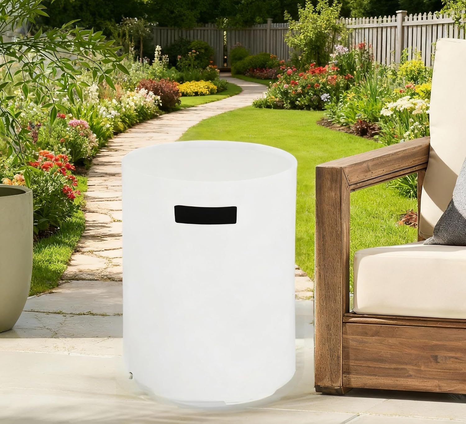 16x20 Inch Propane Tank Cover with Side Table, White Lightweight Concrete Fire Pit Holder for Outdoor Patio, Multi-Functional Gas Cylinder Enclosure for Backyard Garden Deck, Only Table - N217W