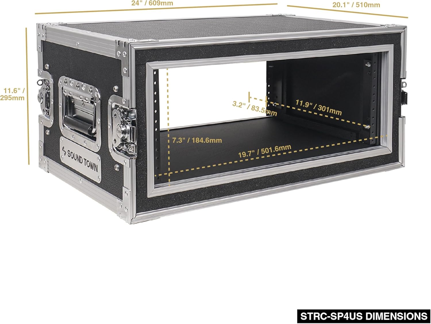 Sound Town Shock Mount 4U ATA Plywood Rack Case with 15