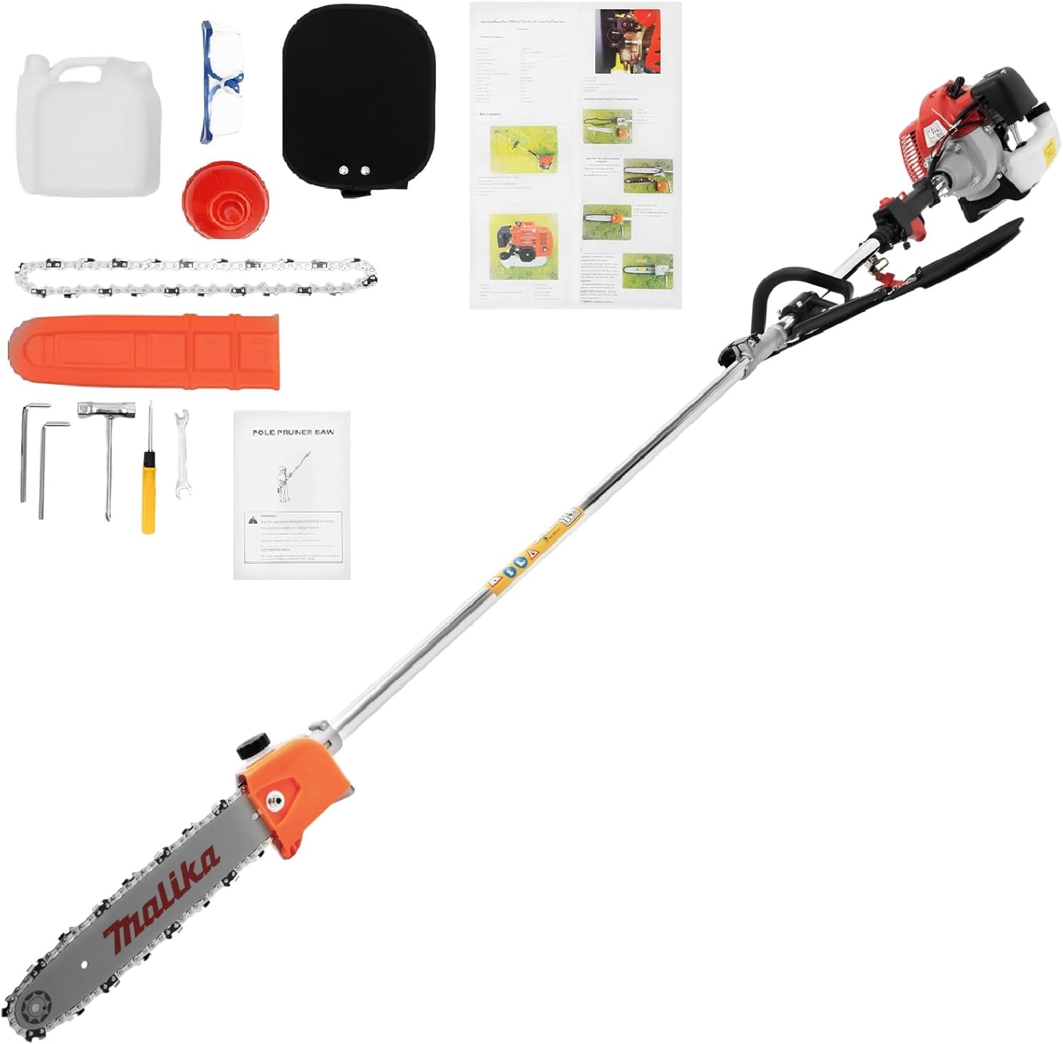 Tree Trimmer Gas Powered, 2 Stroke 43CC Gas Powered Tree Pole Saw, 7.9-11.5ft Cordless Extended Chain Saw for Tree Limbs Gas Powered 1.25KW, Pole Chainsaw for Tree Hedge Trimming Bush Pruning