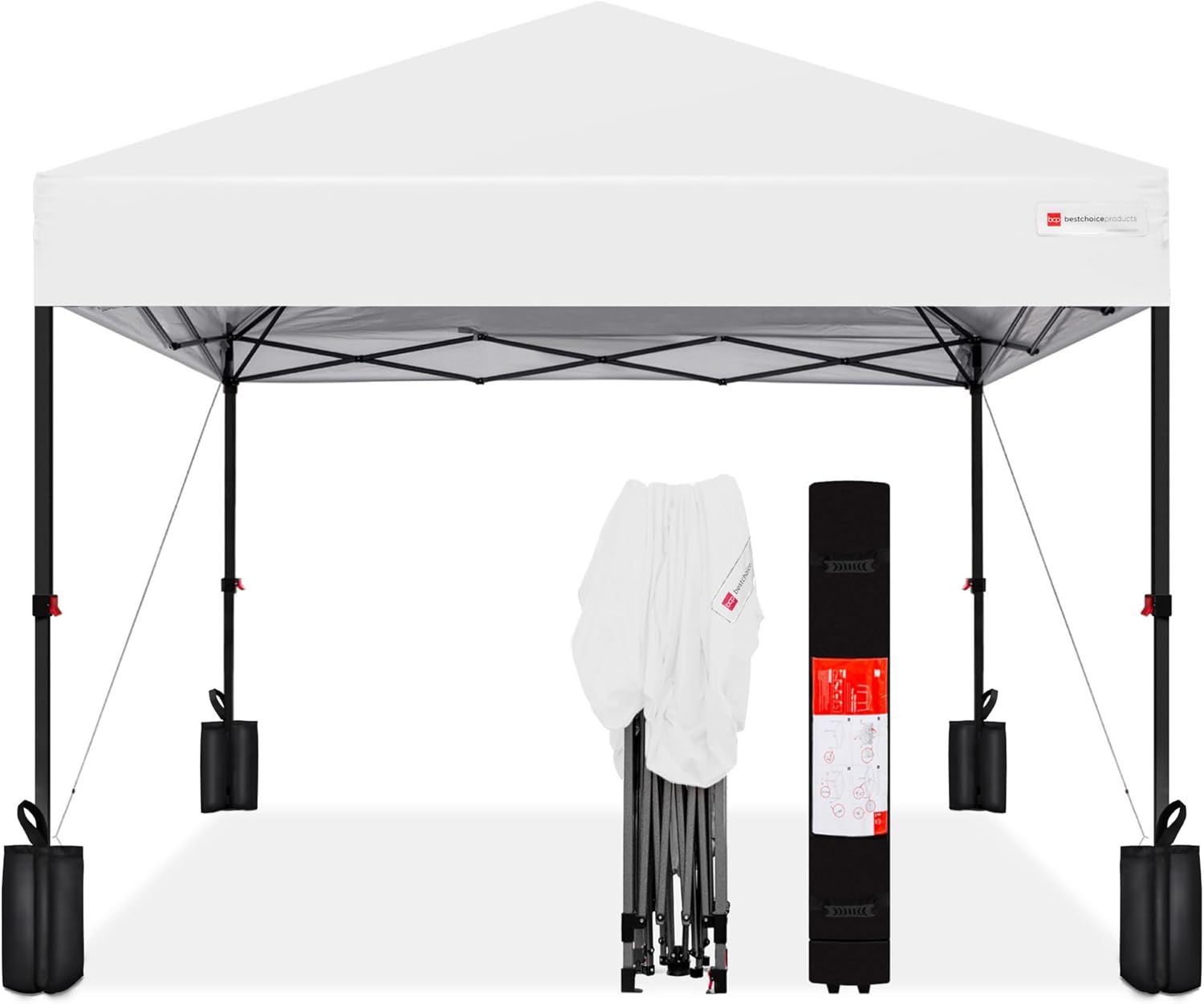 Best Choice Products 8x8ft 1-Person Setup Pop Up Canopy Tent Instant Portable Shelter w/ 1-Button Push, Case, 4 Weight Bags - White