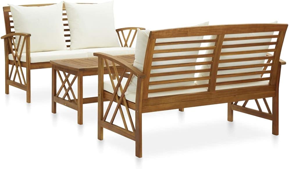 Garden Lounge Set Cream White, Natural Solid Acacia Wood, Outdoor Patio Furniture for 4 People, Weather-Resistant Cushions, Oiled Finish