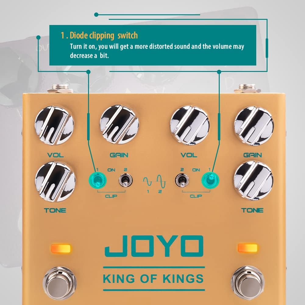 JOYO Dual Crunch Pure Analog Circuit Overdrive Effect Pedal with Independent Clipping for Electric Guitar - True Bypass (King of Kings R-20)