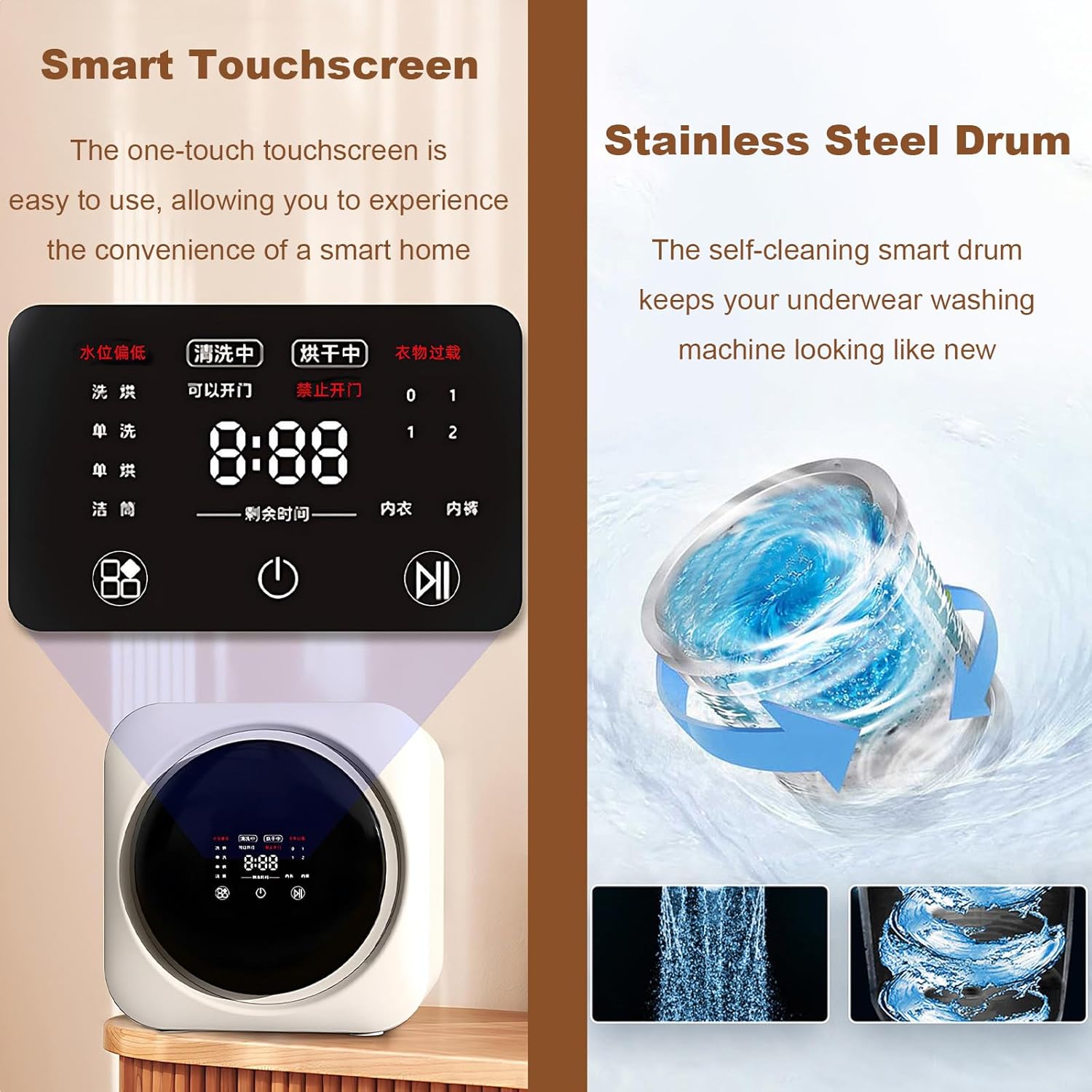 Smart Drum Washing and Drying Machine,3.5l Touchscreen Operation,Stainless Steel Inner Drum,Four Programs: Wash/Dry/Wash/Dry/Clean-for Apartment, Dorms Desktop