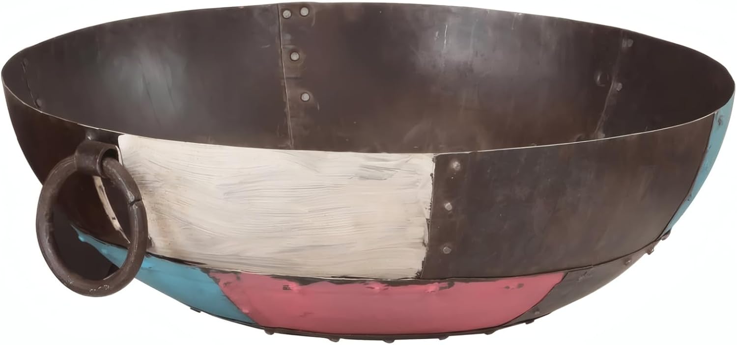 Penau Outdoor Round Fire Pit Bowl, Iron Construction, Portable with Two Handles and 3 Legs for Stability, Large Deep Bowl for Gatherings, Multicolor Mixed Finish, 21.7 x 21.7 x 15 Inchs