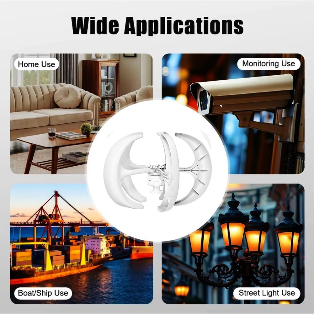 220V,12000W Vertical Wind Power Turbine Generator Kit,12V 24V 48V 220V 3 Blades Vertical Axis Windmill for Home Street Lamps with Charge Controlle (White)