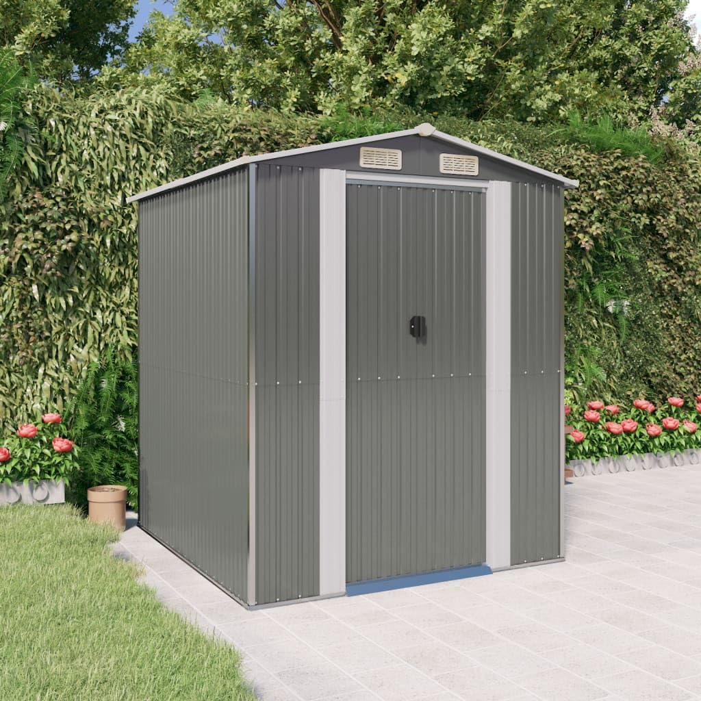 Garden Shed Outdoor Storage Shed with Floor Light Gray Galvanized Steel 75.6x75.2x87.8 Inch for Backyard, Pool Accessories, and Tool Organization