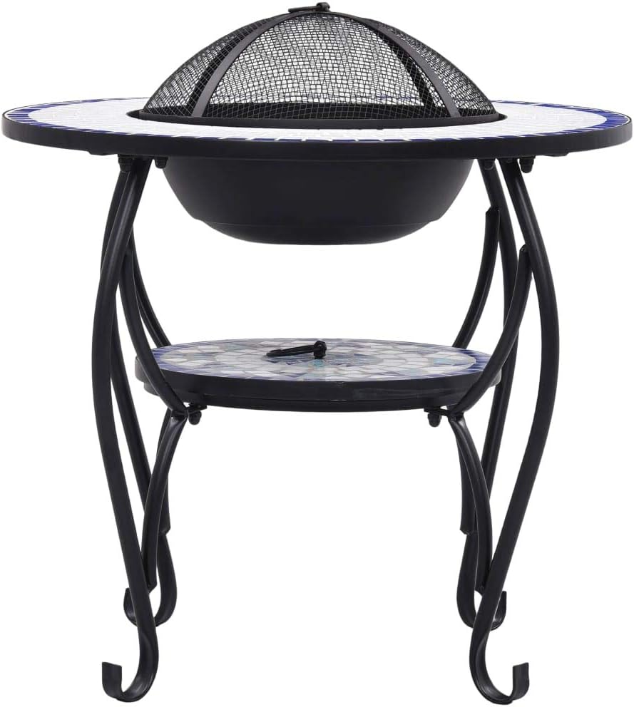 Mosaic Fire Pit Table Blue and White 26.8 Ceramic