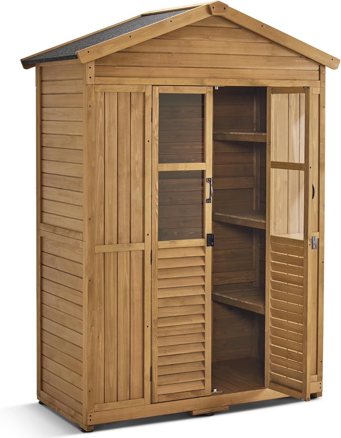 Macrout Outdoor Storage Cabinet, 78 Inches Outside Storage Shed with 6 Shelves, Wooden Garden Shed with Lockable Door for Yard Patio Lawn, 1743