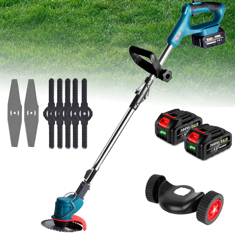 Electric Lawn Mower, Portable Adjustable Efficient Field Mower, Multifunctional Folding Hand Push Lawn Mower, with Dual Wheel Assist and LED Power Display, for Garden Lawn Repair a