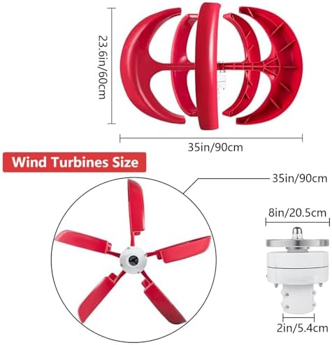 13000W Vertical Wind Turbine Generator - 5 Blade 3 Phase AC Permanent Magnet Kit for 12V-220V Systems - High Efficiency Red Color with Controller for Renewable Energy Solutions