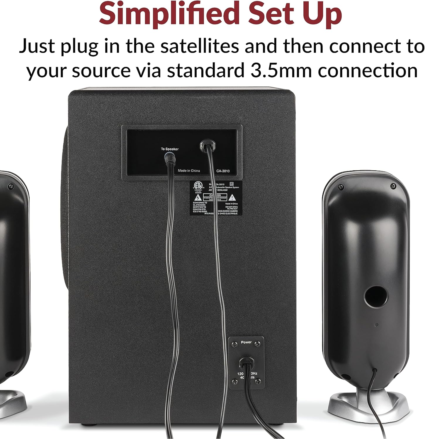 Cyber Acoustics CA-3810 2.1 Multimedia Speaker System with Subwoofer, 80 Watts Peak Power, Strong Bass, Perfect for Music, Movies, and Games