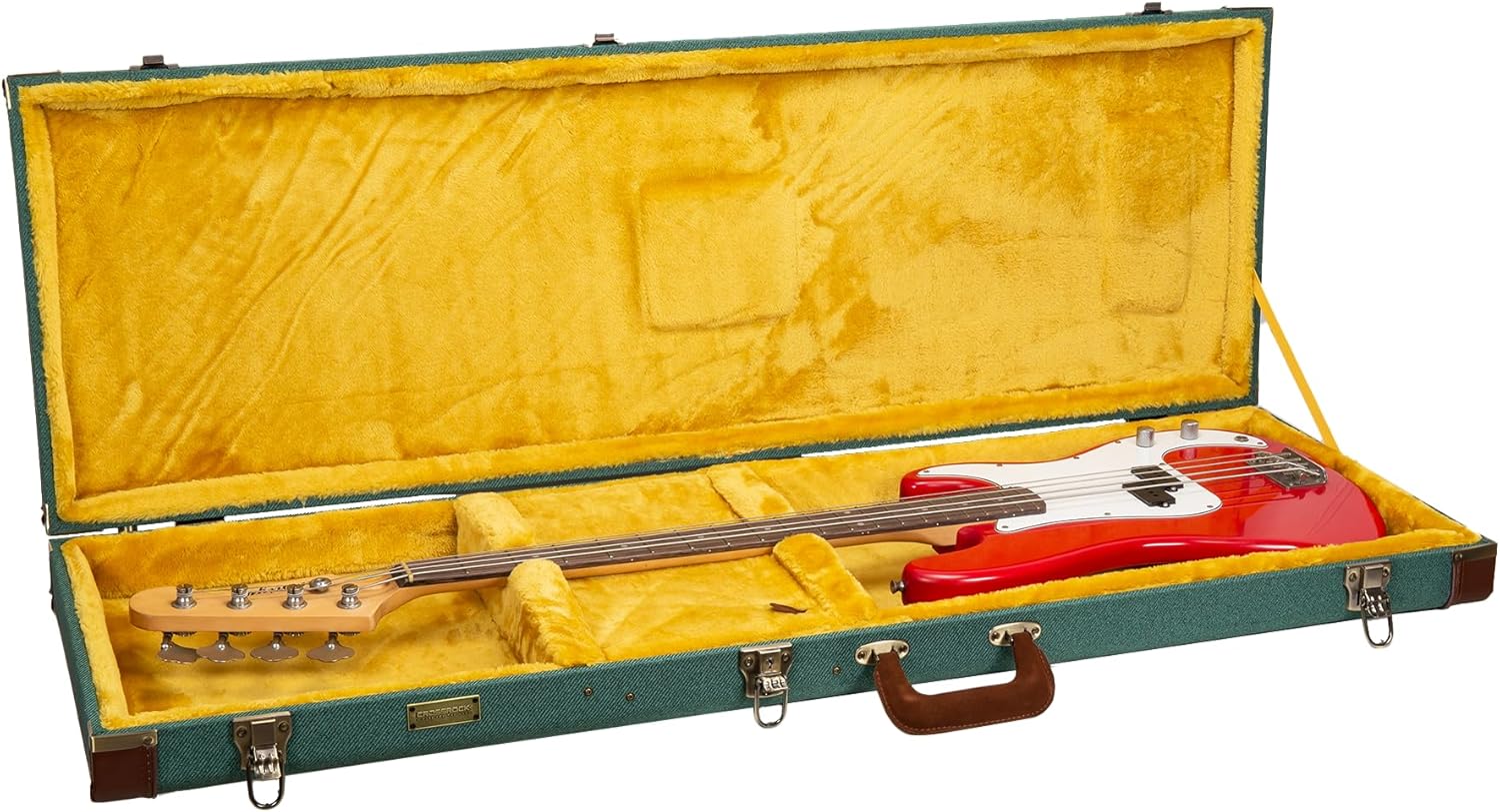 Crossrock Master Series Fender Precision & Jazz Bass Guitar Case | Malachite Blue Tweed Exterior, Re-Engineered Wooden Shell, Leather Handle(CRW720BMB)