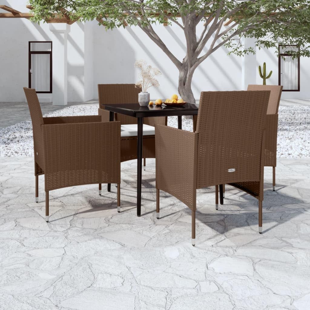 Patio Set 5 Piece Patio Dining Set with Cushions Brown and Black