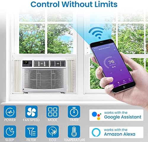 10000 BTU Window Air Conditioner with Wi-Fi, Smart Air Conditioner Window Unit - Remote & App Control & Timer Function & Easy Install Kit, Cools Up to 450 Sq. Ft, Window AC Unit Cool/Dehumidify/Fan