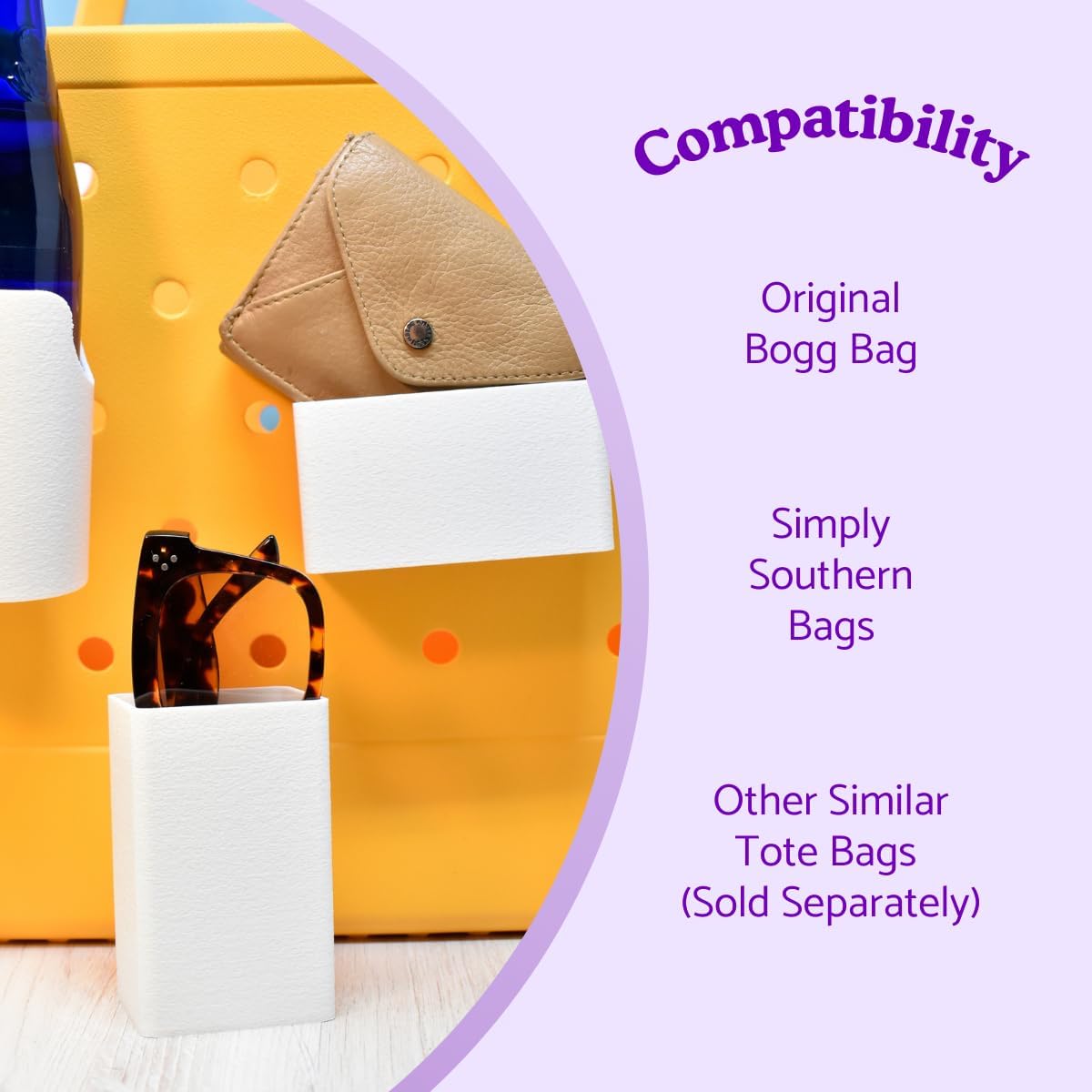 BAGLETS - The Ultimate Bundle - For Bogg Bags & Other Totes - Tote Bag Accessories - Phone Case Holder, Key & Wallet Holder, Carabiner Key Holder, Bottle Holder Accessory & Sunglasses Holder - White