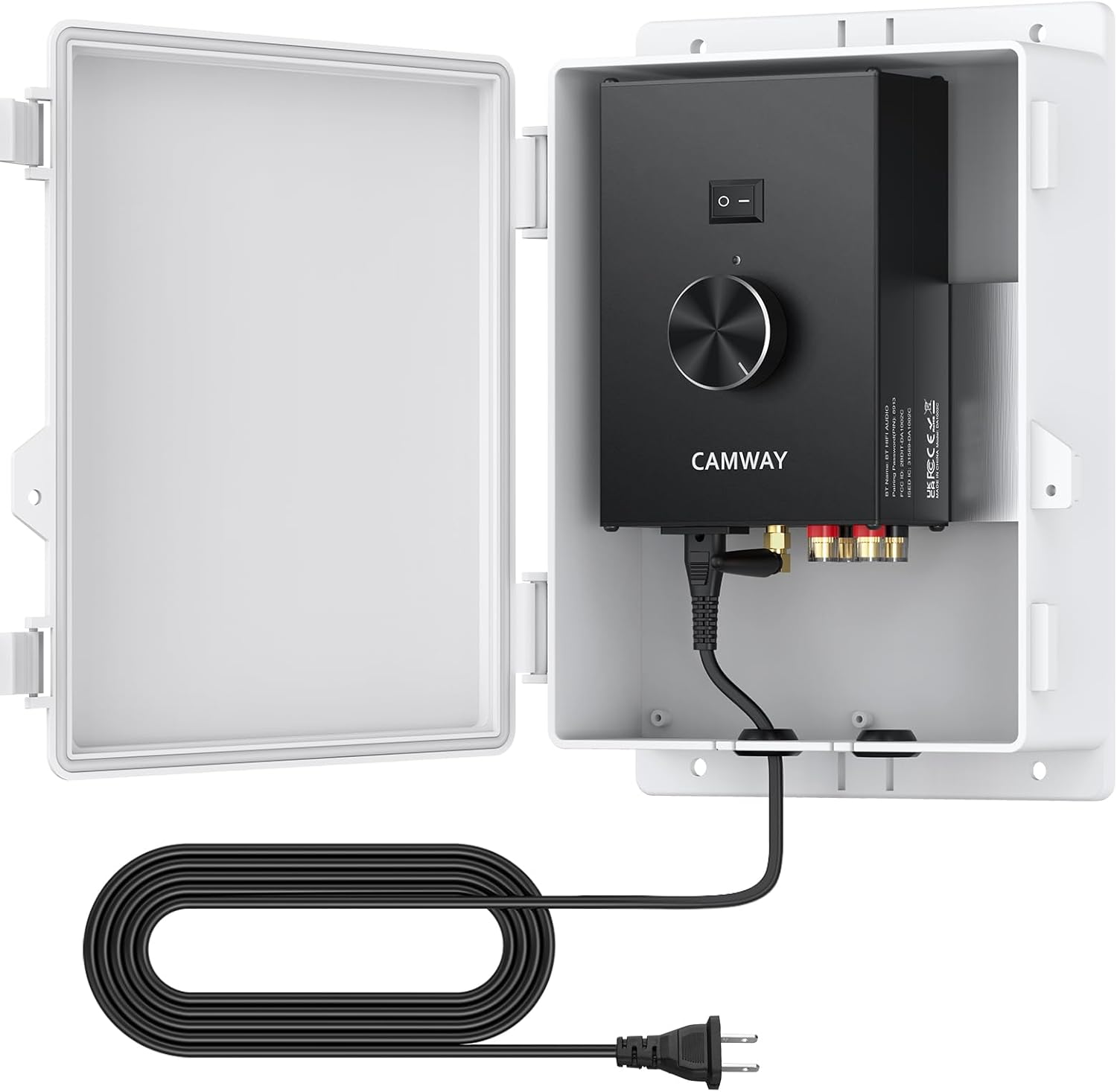 CAMWAY Bluetooth 5.0 Power Amplifier for Outdoor Speakers 4-8 Ohms - Peak Power 200W+200W Home Party Audio Stereo Bluetooth Amplifier Receiver with Waterproof Mount Box,Pro TPA3221 Chip Clear Sound