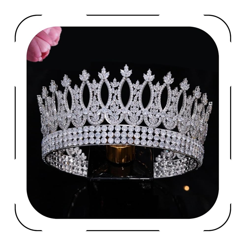 Jorsnovs Luxury Tall Round Wedding Crowns for Bride Queen Tiaras 5A Cubic Zirconia Birthday Princess Big Hair Accessories