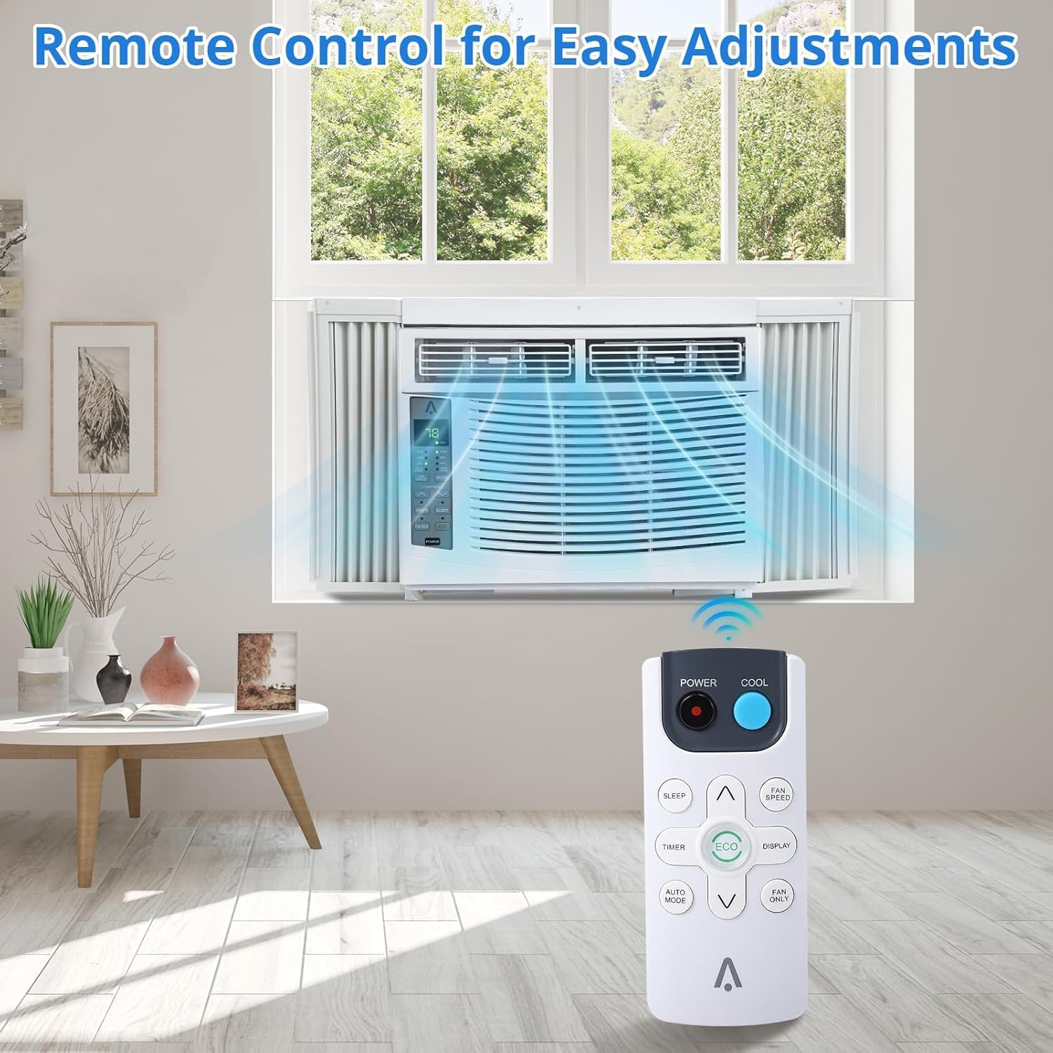 6000 BTU Window-Mounted Air Conditioner, Cools Up to 250 Sq. Ft., Quiet Operation, with Remote Effortless Temperature Control 2 Fan Speeds, Auto Restart,