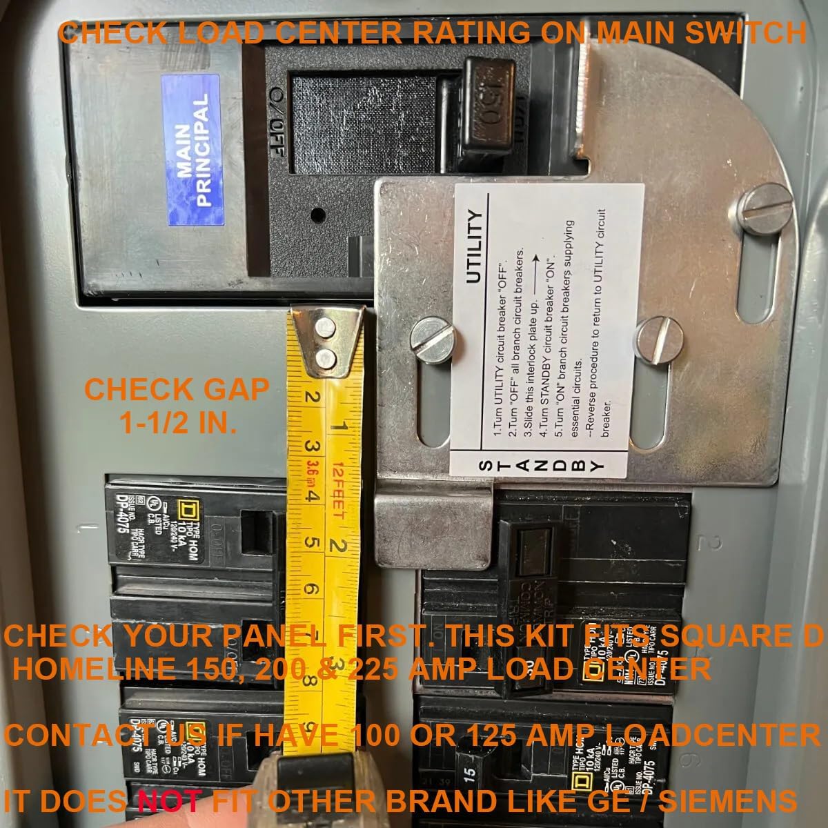 30 Amp Generator to House Hook-up Kit for Square D Homeline 150/200/225 Amp Load Center, Including Generator Cord,Power Inlet Box,Panel Interlock Kit and Circuit Breaker (25 Ft Gen Cord)