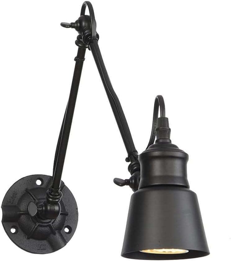 Post Lights Outdoor,Wall Mounted Lighting Fixture Hardwired Rotatable Edison E27 Light Retro Swing Arm Wall Sconce Adjustable Black Finish Industrial Wall Lamp with Iron Cone Shade,Chaner