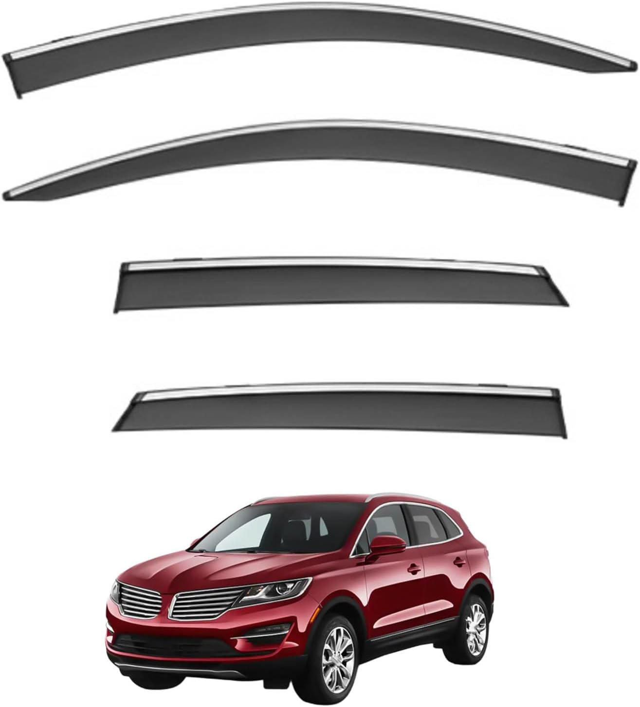 Window Deflectors for Lincoln MKC MK1-2014-2019, Sun Rain Guard Window Visors Vent Shades with Bright Stripes Car Accessories