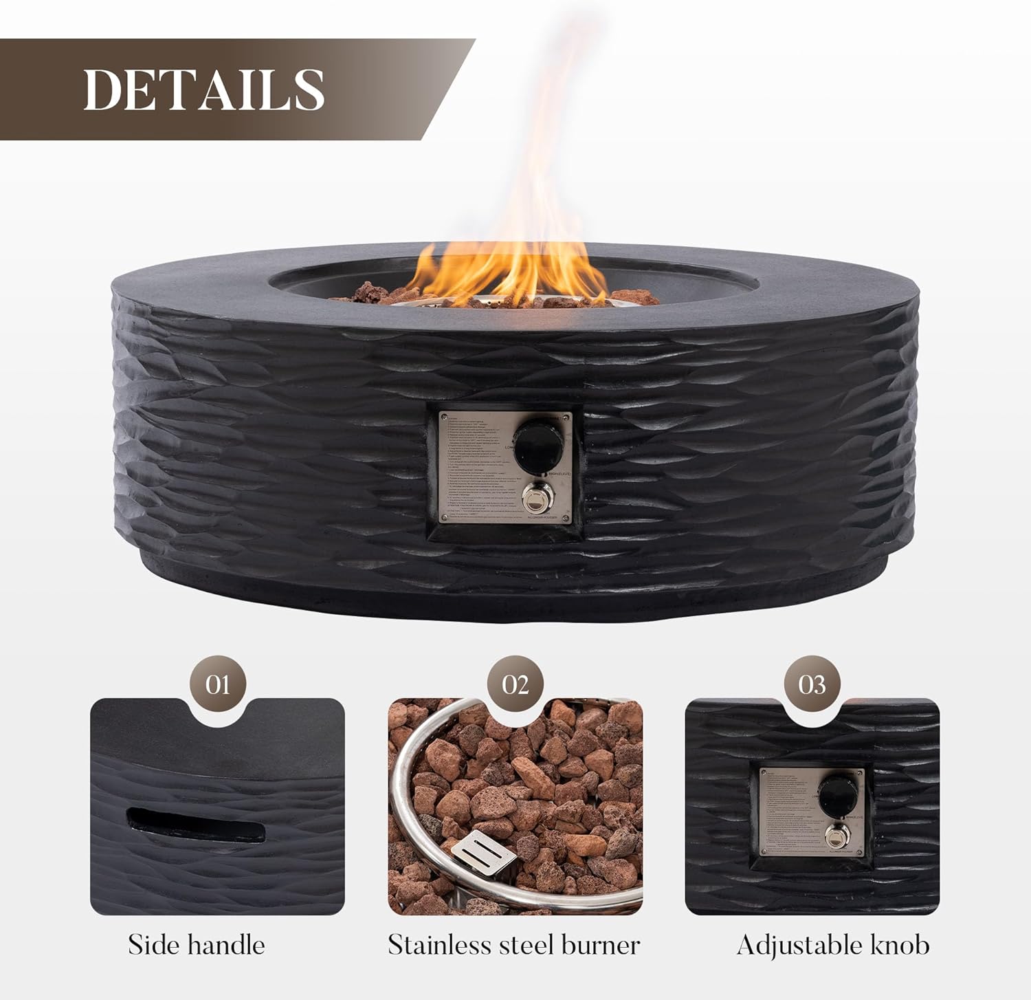 Cosiest Propane Fire Pit with Tank Cover for Outside, 35 in Round Gas Fire Pits for Outdoor Patio, Certified, 50000 BTU Concrete Rectangle Base with Rain Cover, Free Lava Rocks