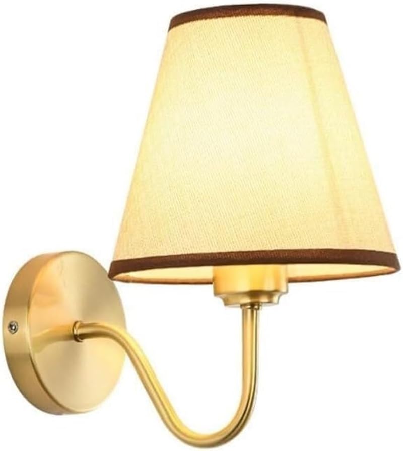Modern Classic Brass Wall Sconce, Black Fabric Tapered Shade E26 Base Hardwired Wall Lamp, Elegant Wall Lighting Fixture for Bedroom Bedside Hallway Living Room(Linen)