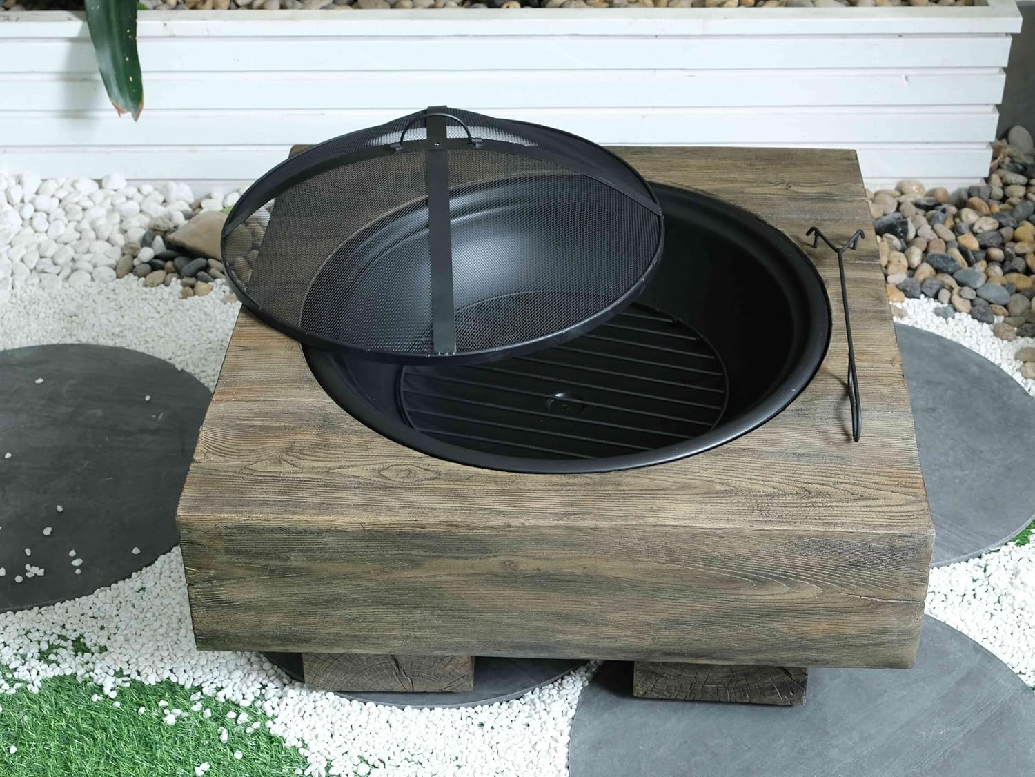 Antique Dark Grey Wood-Fueled Outdoor Fire Pit with Wood Grain Design – 1 Door for Cozy Backyard Gatherings & Patio Ambiance (1 Doors)