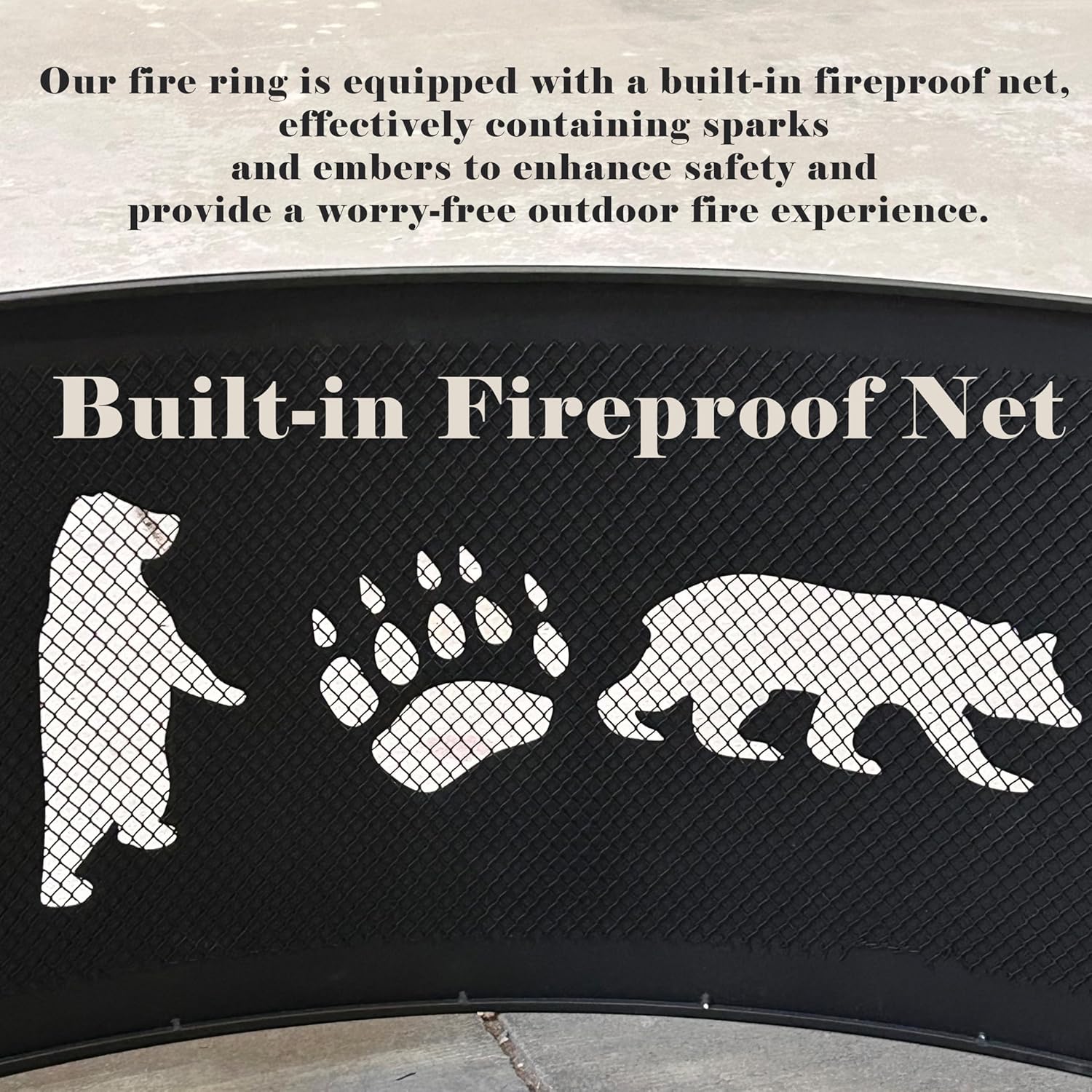 Cuisiland Outdoor Fire Pit Ring, 36 Inch Heavy-Duty Steel Fire Ring with Bear & Paw Print Cutout, Wood Burning Fire Pit Liner for Backyard, Camping, Bonfire & Patio, Rust-Resistant & Easy Assembly