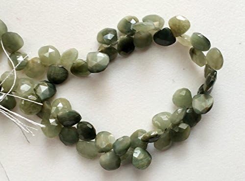 1 Strand Natural Cats Eye Faceted Heart Briolettes, Green Cats Eye Beads, Chrysoberyl, Cats Eye Necklace, 8mm Beads, 8 Inch