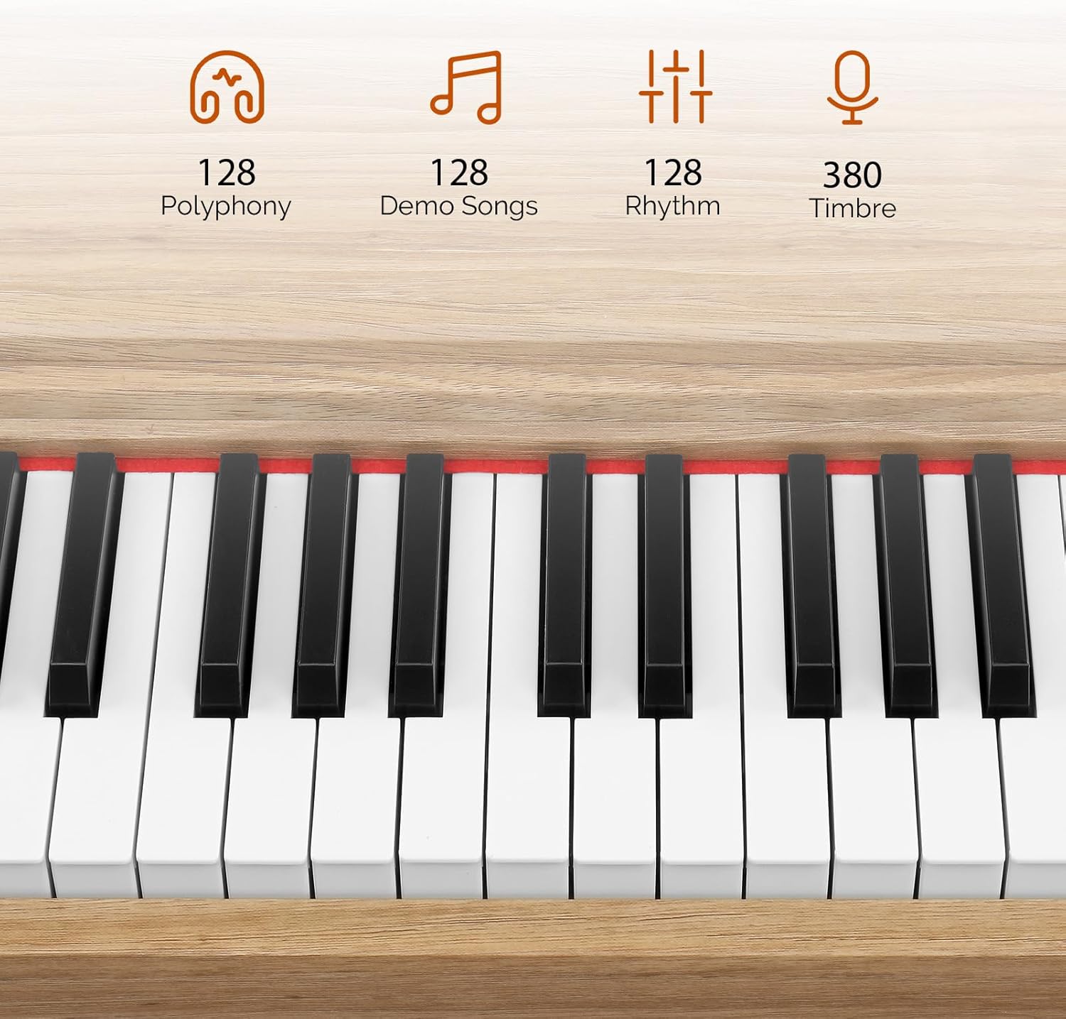 GLARRY Digital Piano Keyboard，Portable 88 keys Semi-Weighted Electric Piano with Three Pedals for Beginner, Bluetooth, Triple Pedals, Power Supply, 2 Speakers (Nature)