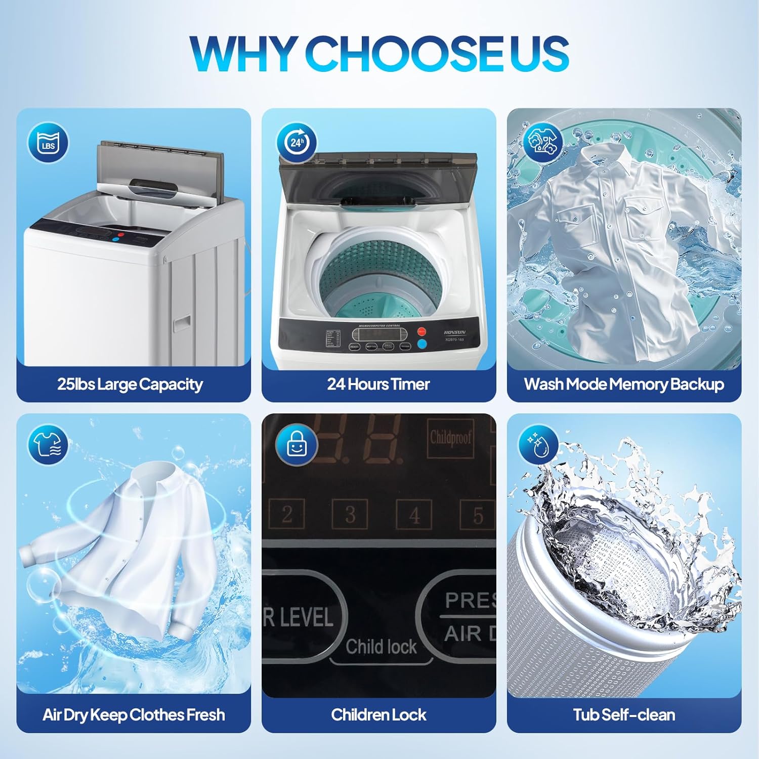 Bonnlo 25LBS Fully Automatic Washer, 2 in 1 Portable Washing Machine, Top Load Washer and Spin Dryer Combo with Drain Pump, 10 Washing Programs & 5 Water Level for Home, Apartment