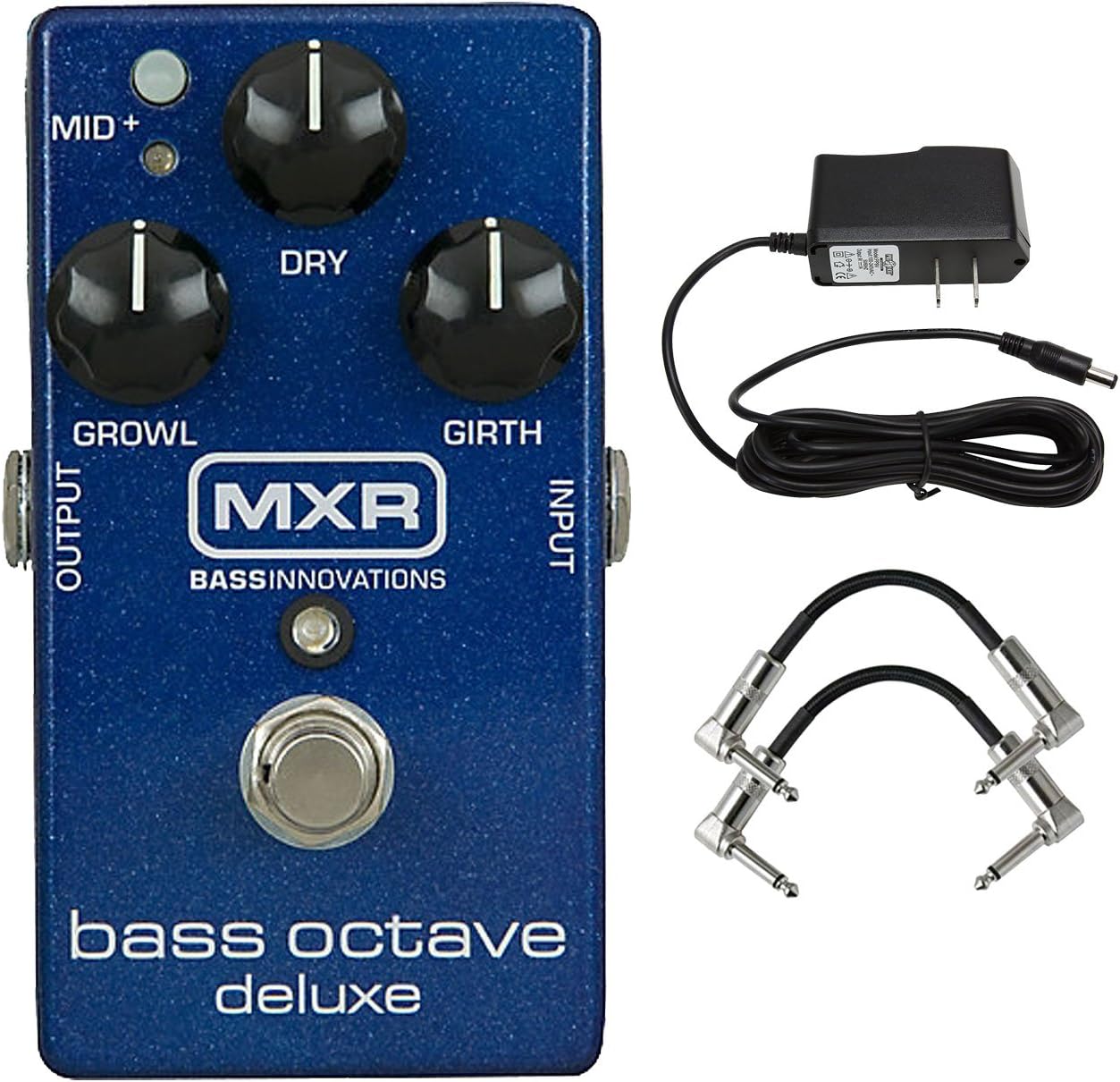 MXR M288 Bass Octave Deluxe Pedal with 9V Power Supply and a Pair of Patch Cables
