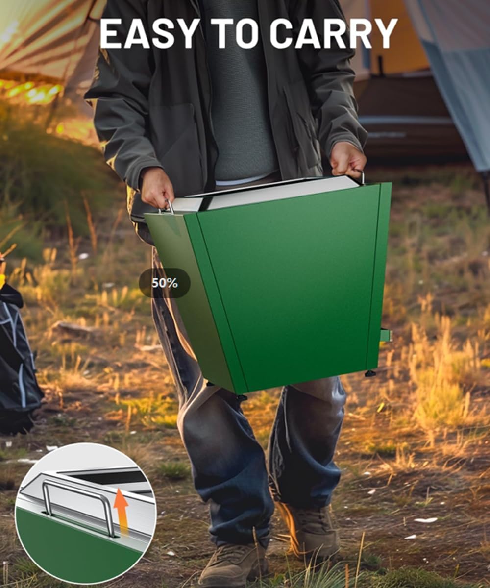 Portable Wood Stove Outdoor Heater for Patio, Smokeless Wood Burning Fire Pit with Insulated Base & Ash Pan Easy to Carry Portable Heater for Camping Backyard & Patio Use Green