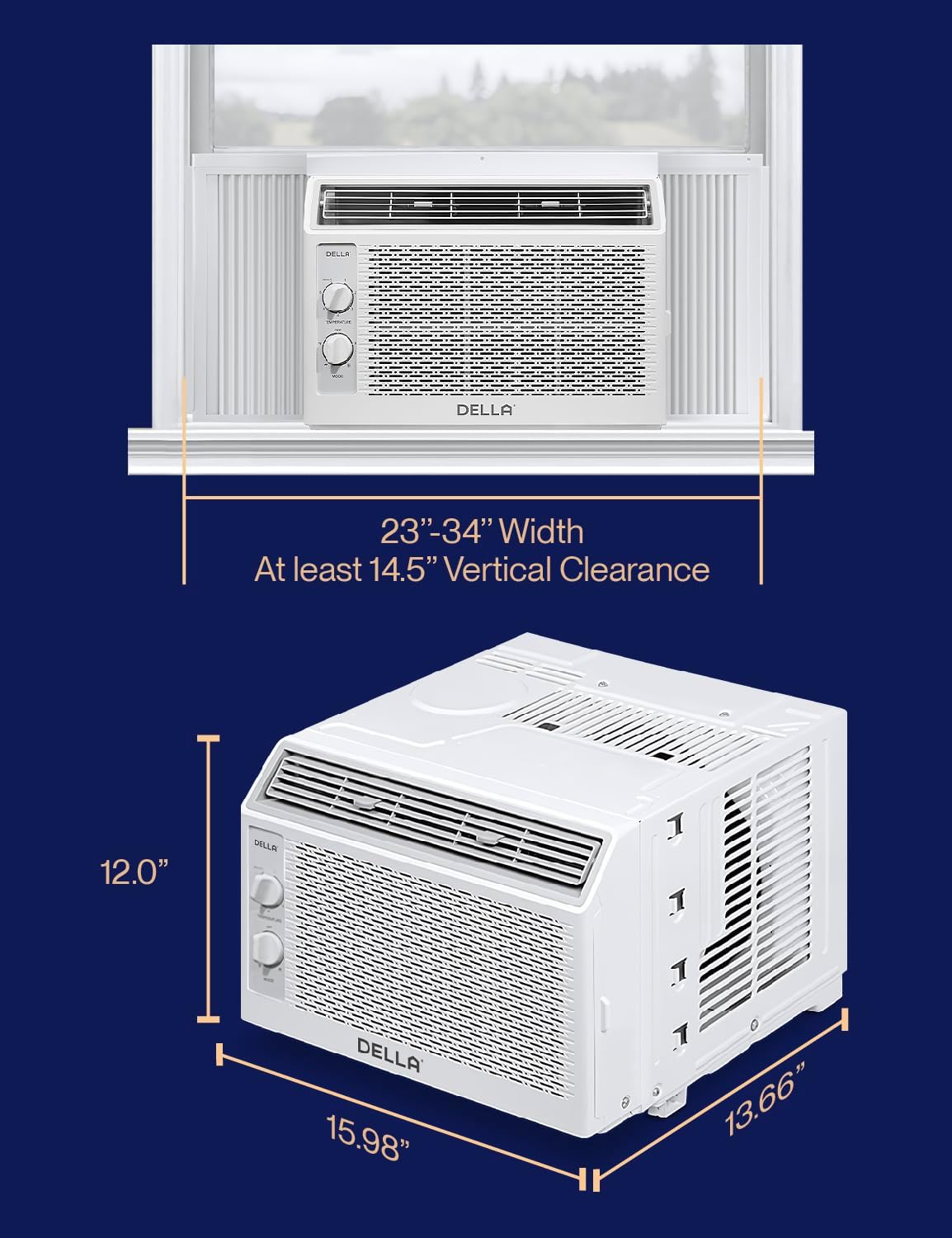DELLA Window Air Conditioner, Reusable Filter, Easy Install Kit, 5000 BTU Cools Up To 150 Sq. Ft, Energy Saving AC Unit with Easy to Use Mechanical Control, Efficient Cooling For Smaller Areas