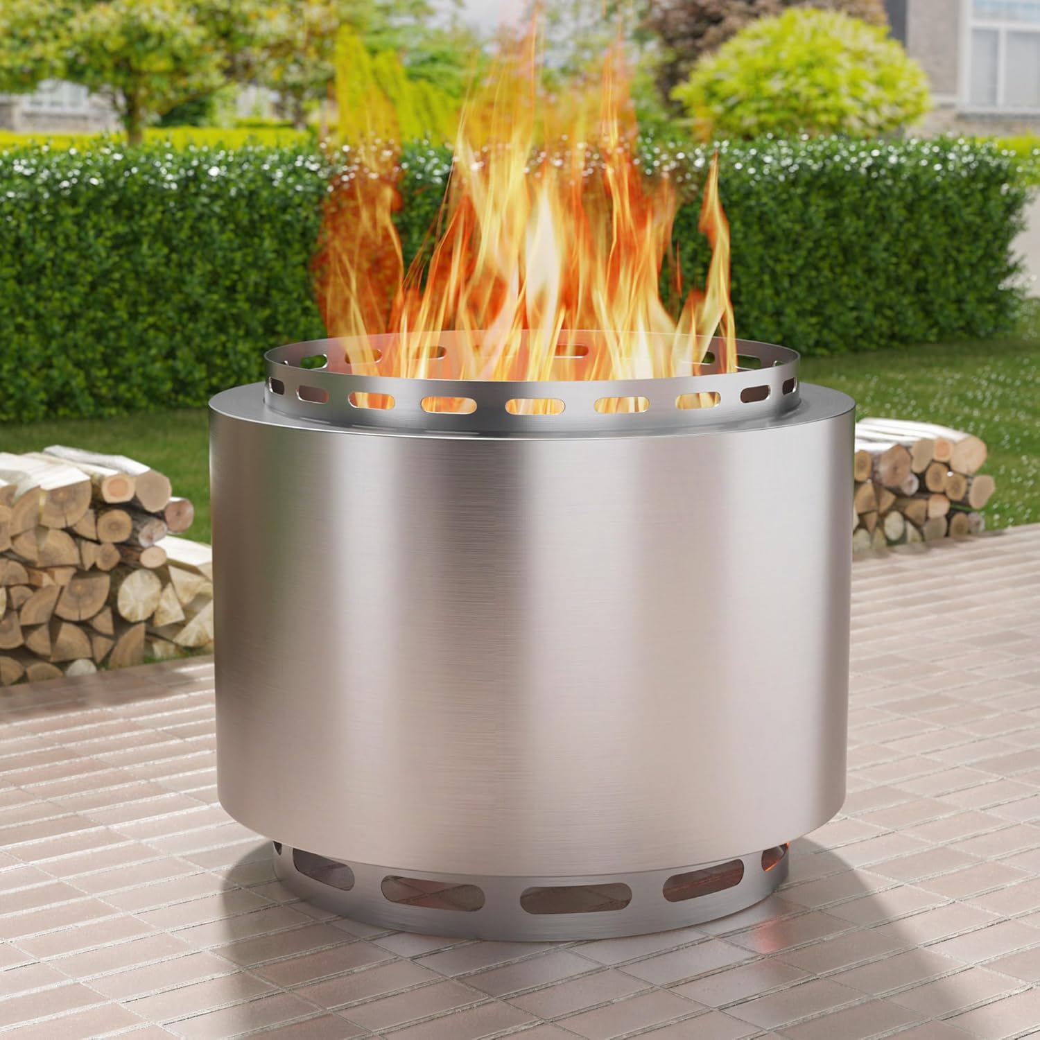 Kullavik 19 Inch Outdoor Smokeless Fire Pit, Portable Stainless Steel Firepit with Weather Resistant Cover,Wood Burning Fire Pit for Outside