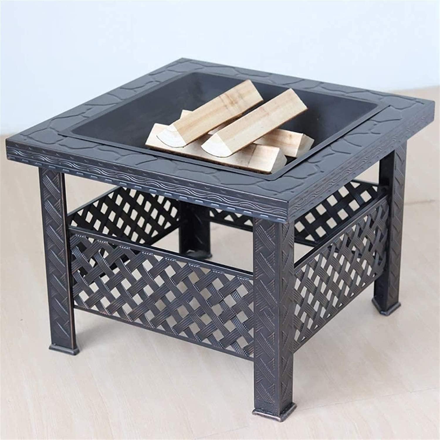 Outdoor Fire Pit, Metal Fire Bowl Fireplace Backyard Patio Garden Stove with Spark Screen and Safety Poker, Fire Pits for Outside, Bonfire, Party, BBQ, Patio & Garden, Black